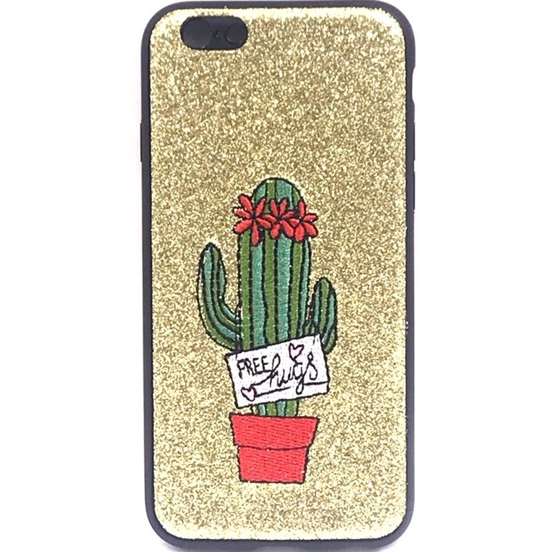 Capa Glitter Desenhos Bordado - Cacto Dourado para IPhone 6/6S