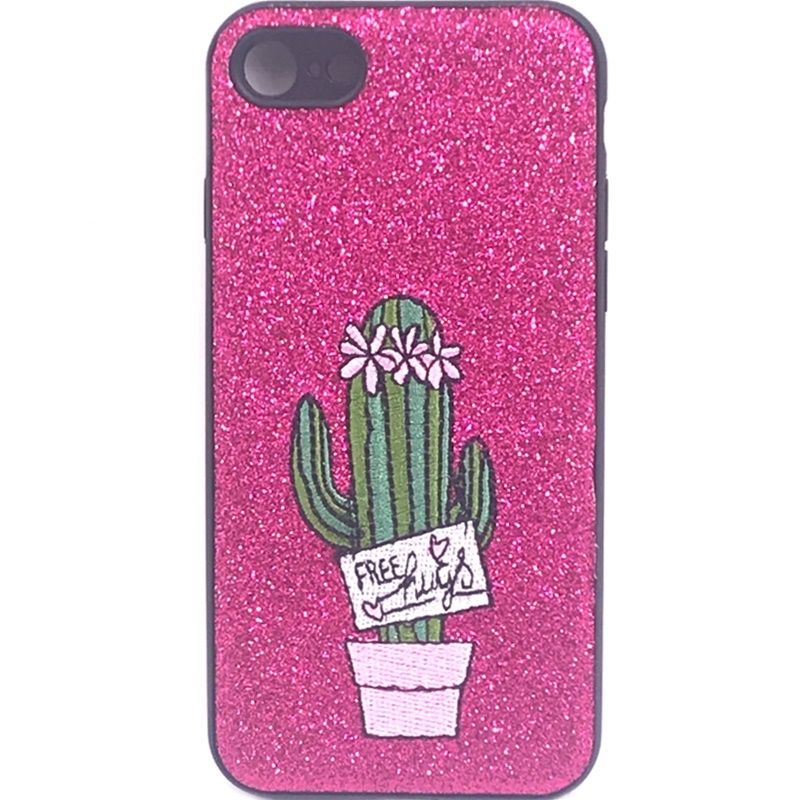 Capa Glitter Desenhos Bordado - Cacto Pink