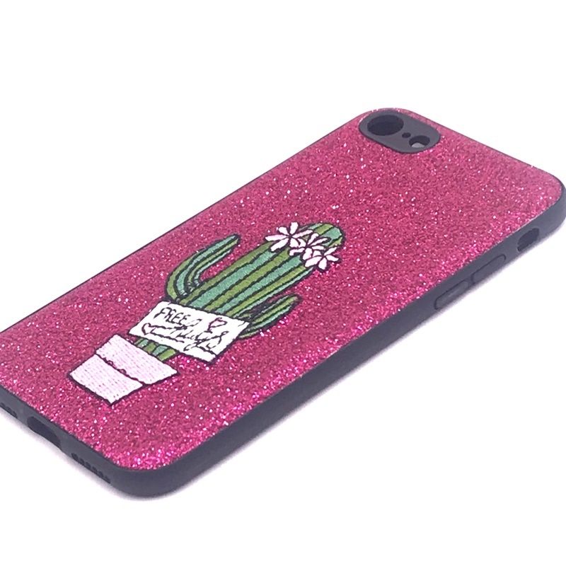 Capa Glitter Desenhos Bordado - Cacto Pink