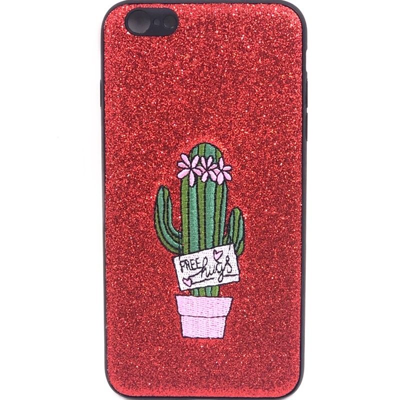 Capa Glitter Desenhos Bordado - Cacto Vermelho