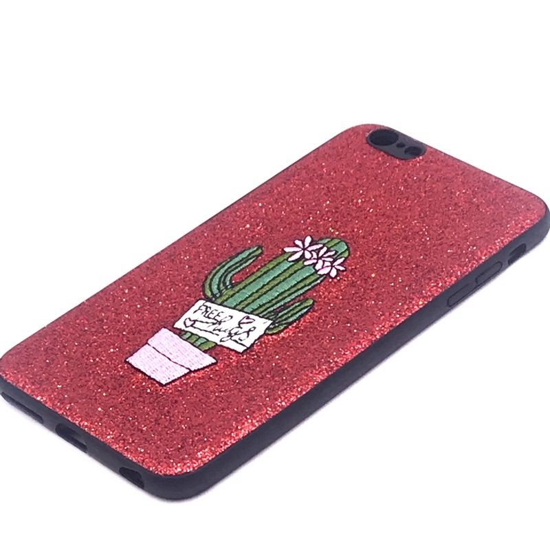 Capa Glitter Desenhos Bordado - Cacto Vermelho