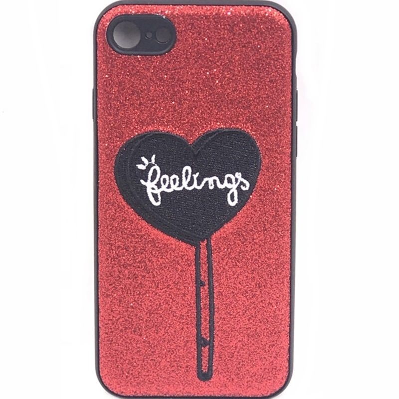 Capa Glitter Desenhos Bordado - Feelings Vermelho