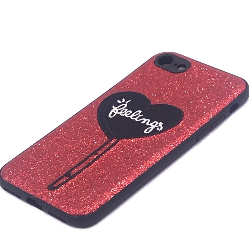 Capa Glitter Desenhos Bordado - Feelings Vermelho