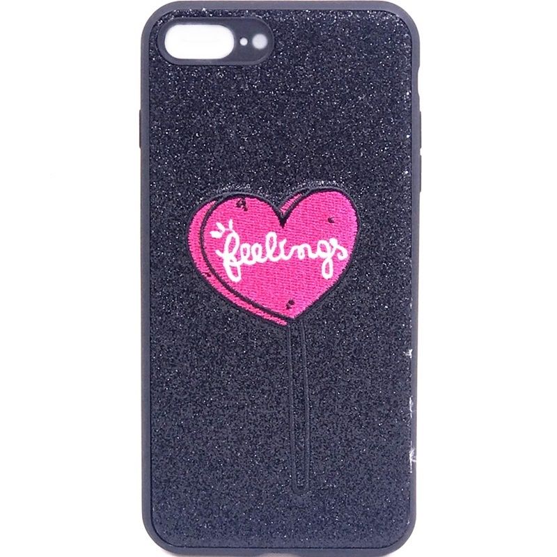 Capa Glitter Desenhos Bordado - Feelings Preto para IPhone 7 Plus/8 Plus