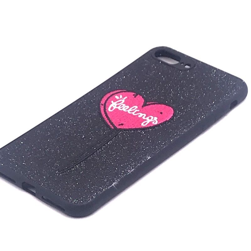 Capa Glitter Desenhos Bordado - Feelings Preto para IPhone 7 Plus/8 Plus
