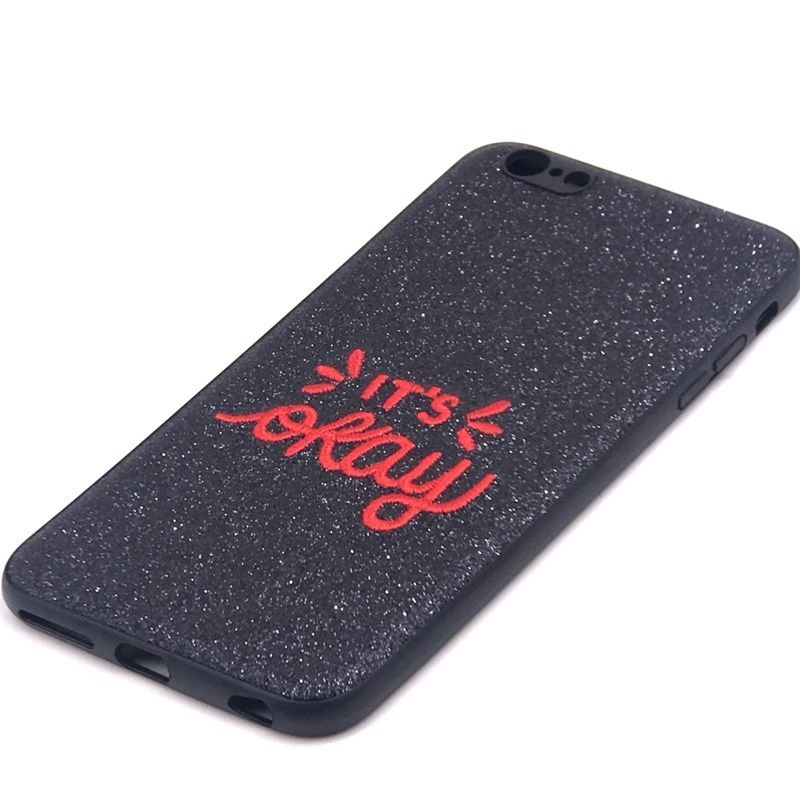 Capa Glitter Desenhos Bordado - It's Okay Preto para IPhone 6/6S Plus