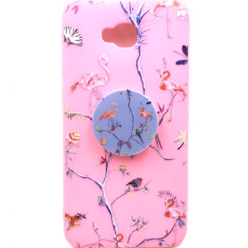 Capa Pop Socket - Flamingo e Pássaros Rosa e Lilás para Zenfone 4 Selfie