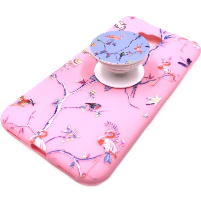 Capa Pop Socket - Flamingo e Pássaros Rosa e Lilás para Zenfone 4 Selfie