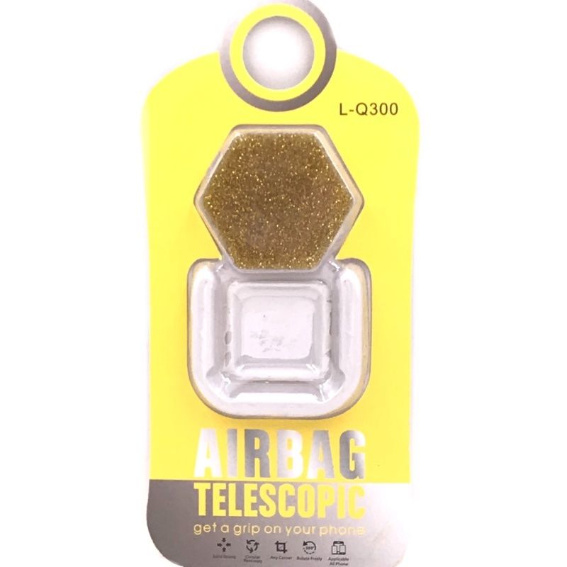 Suporte Pop Socket Glitter Hexágono - Dourado