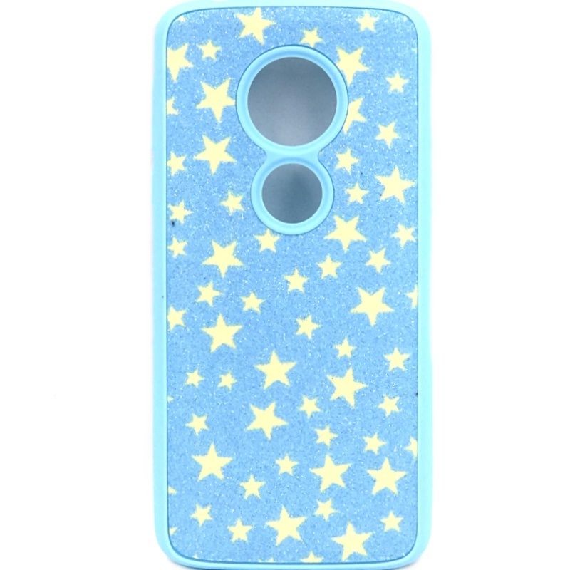Capa Borracha Glitter para Motorola Moto G6 Play - Estrelinhas Azul