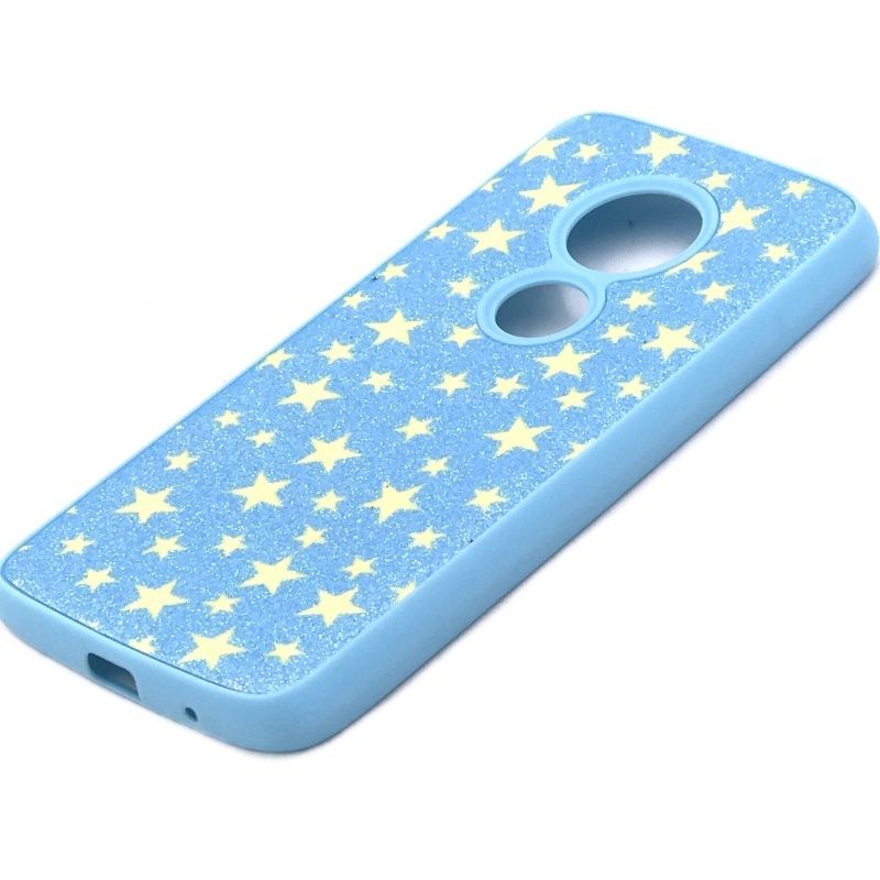 Capa Borracha Glitter para Motorola Moto G6 Play - Estrelinhas Azul
