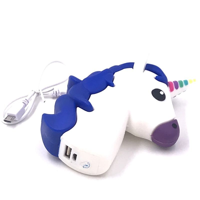 Bateria Extra Portátil Universal Power Bank Unicórnio Usb - 12000mAh - Branco e Azul Marinho