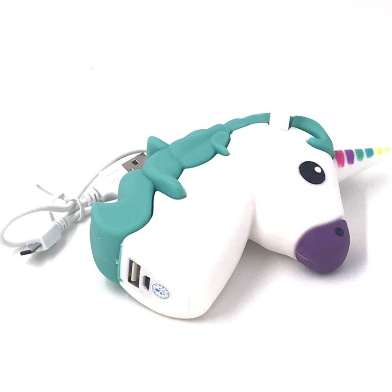 Bateria Extra Portátil Universal Power Bank Unicórnio Usb - 12000mAh - Branco e Verde