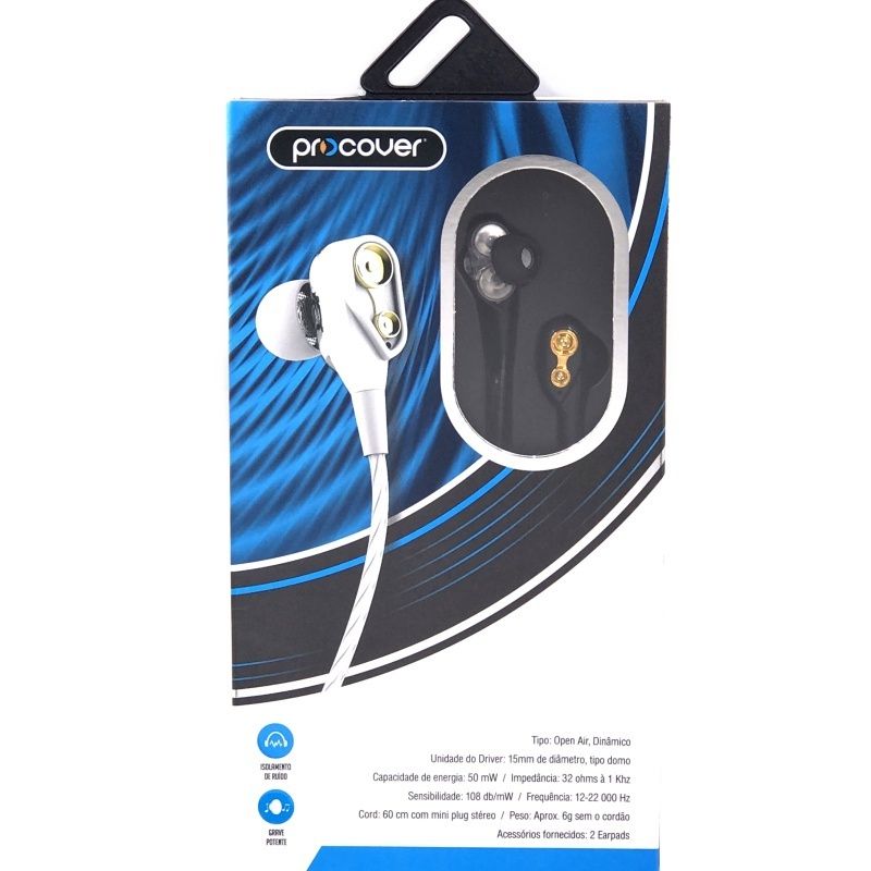 Fone de Ouvido Procover PC023 - Preto e Dourado