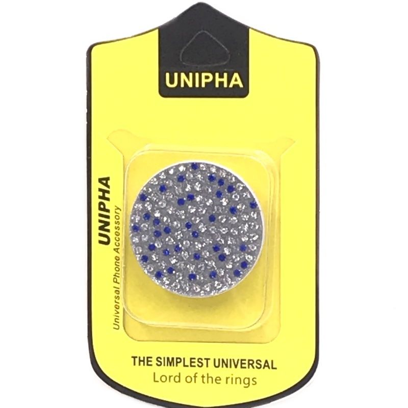 Suporte Pop Socket Strass - Prata e Azul