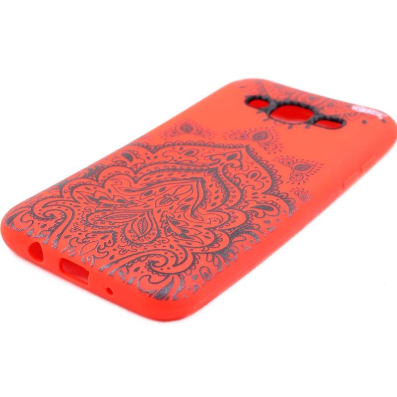 Capa Netcase Borracha para Samsung Galaxy J5 - Mandala Black & White Vermelho
