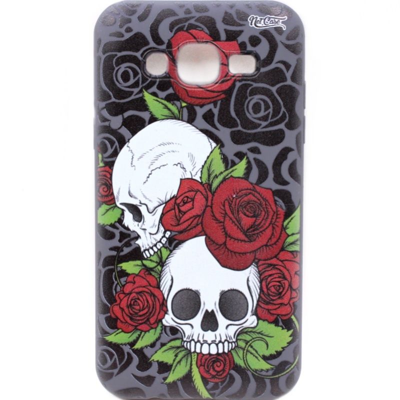 Capa Netcase Borracha para Samsung Galaxy J5 - Crânios Rosas Vermelhas