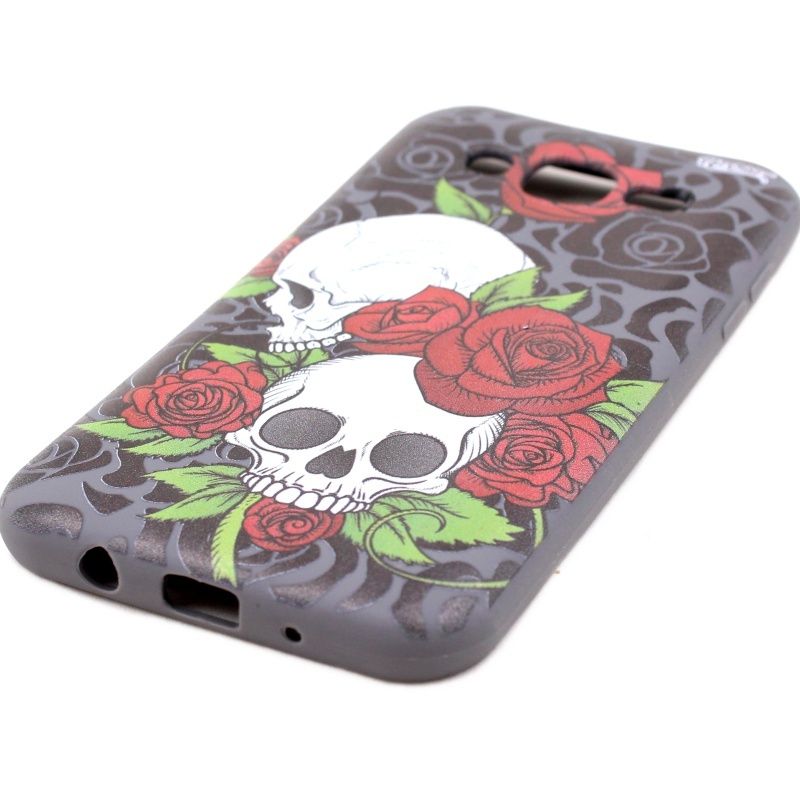 Capa Netcase Borracha para Samsung Galaxy J5 - Crânios Rosas Vermelhas