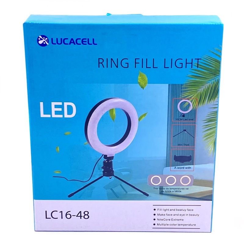 Ring Light Usb com Mini Tripé e Suporte p/ Cel. Lucacell LC16-48 - 6''P
