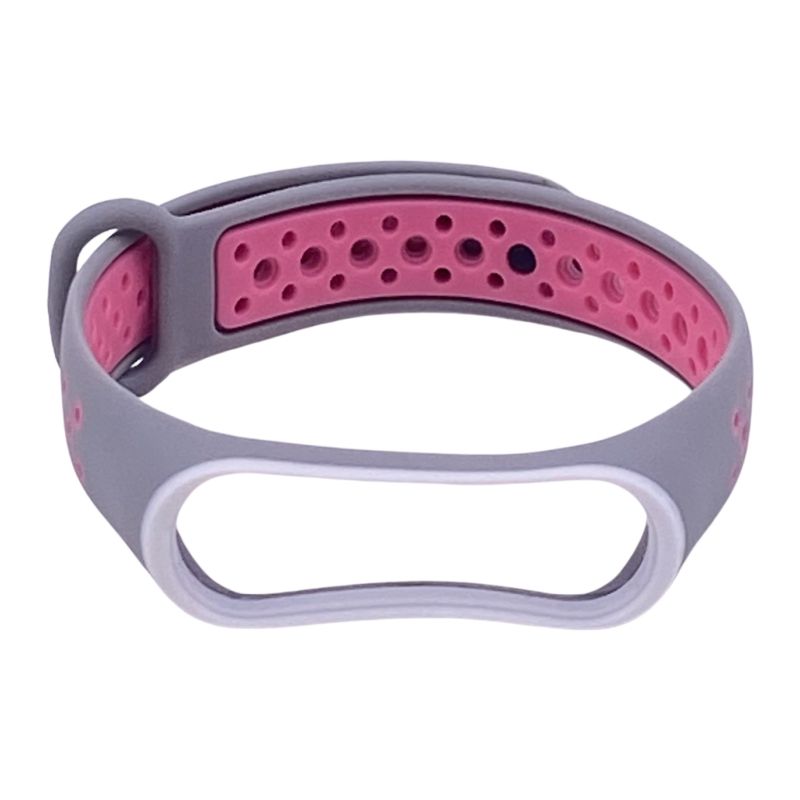 Pulseira Furadinha para Relógio Mi Band 4 - Cinza c/ Rosa