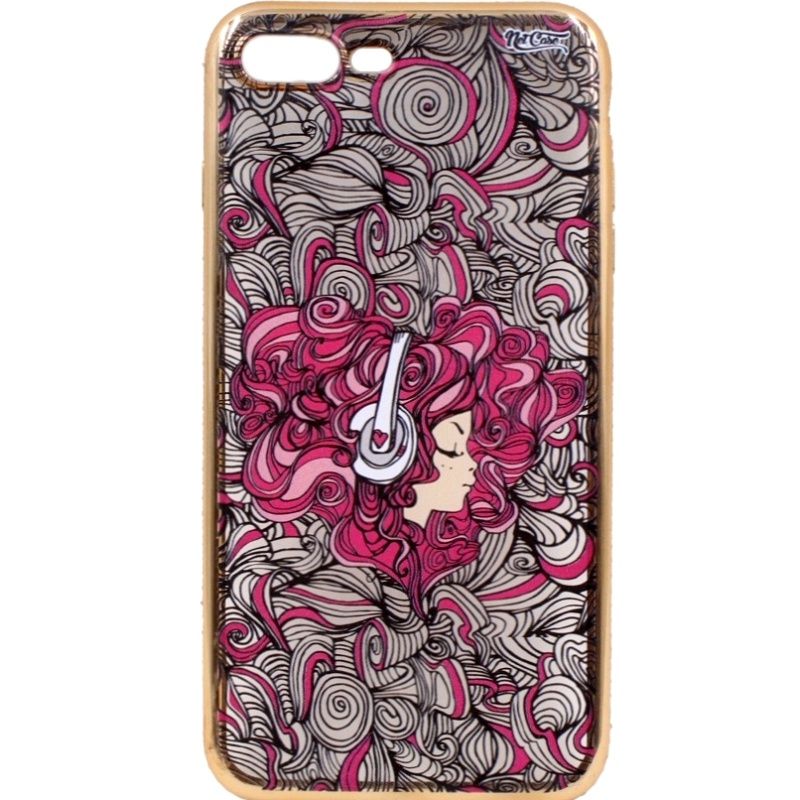 Capa Netcase Metálica com Strass Flexível - Girl DJ Dourado p/ IPhone 7 Plus/8 Plus