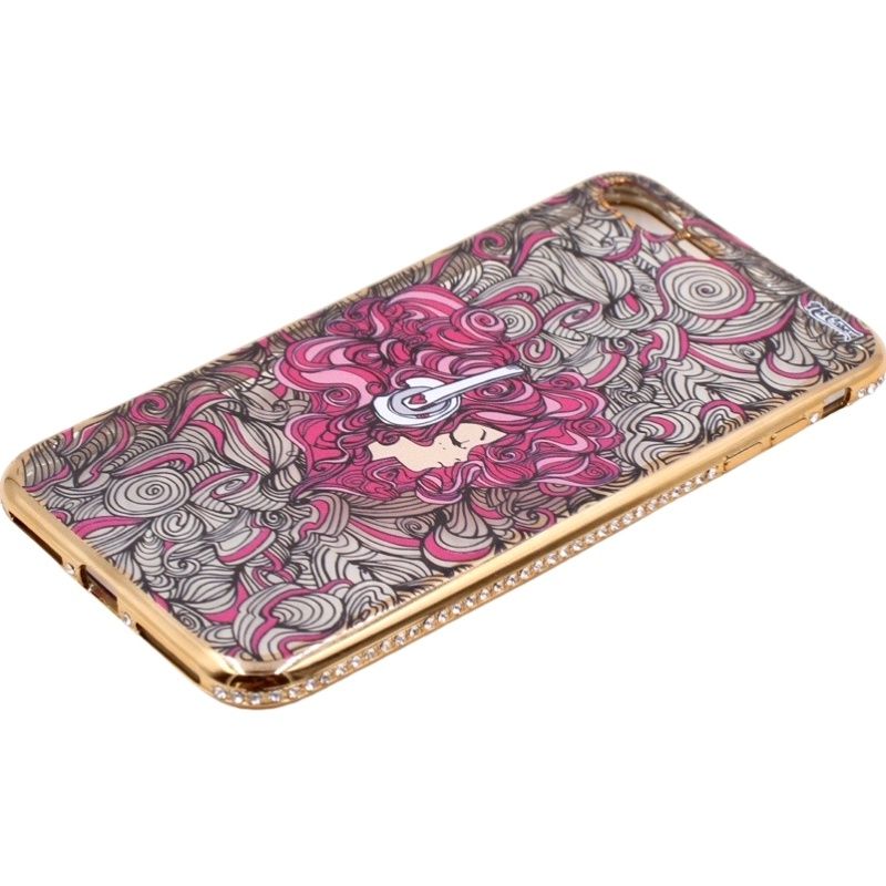 Capa Netcase Metálica com Strass Flexível - Girl DJ Dourado p/ IPhone 7 Plus/8 Plus