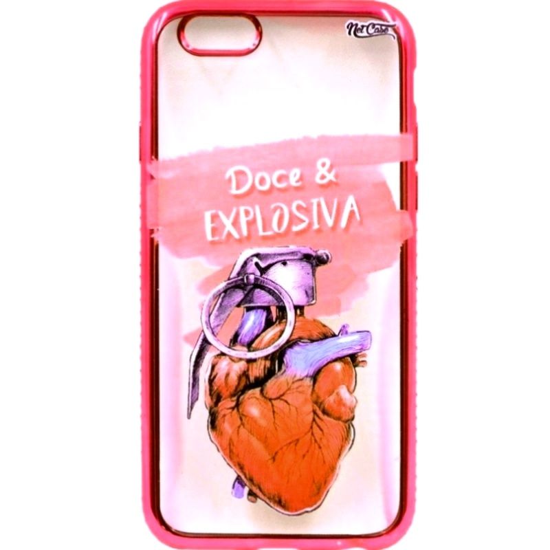 Capa Netcase Metálica com Strass Flexível - 'Doce & Explosiva' Vermelho p/ IPhone 7G/8G