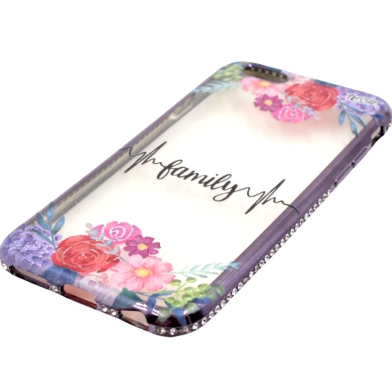 Capa Netcase Metálica com Strass Flexível - Family Flowers Preto p/ IPhone 6/6s