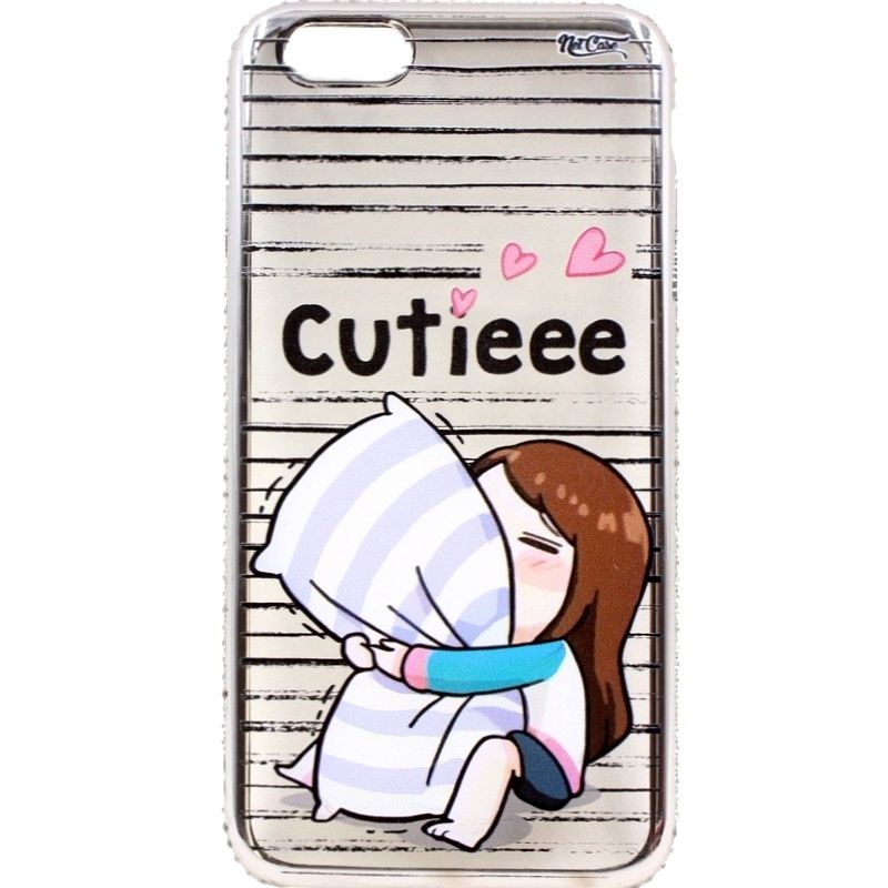 Capa Netcase Metálica com Strass Flexível - Cutieee Girl Prata p/ IPhone 6 Plus