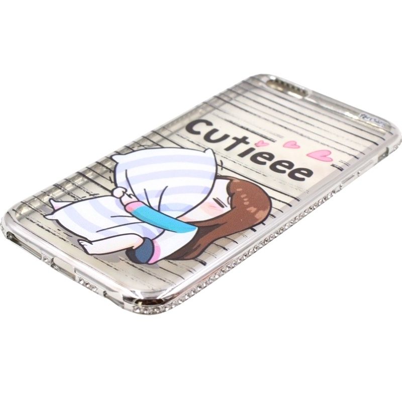 Capa Netcase Metálica com Strass Flexível - Cutieee Girl Prata p/ IPhone 6 Plus
