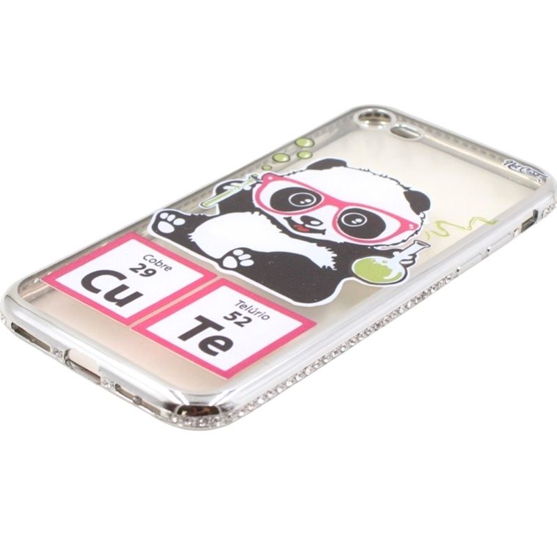 Capa Netcase Metálica com Strass Flexível -  Chemical Panda Prata p/ IPhone 7G/8G