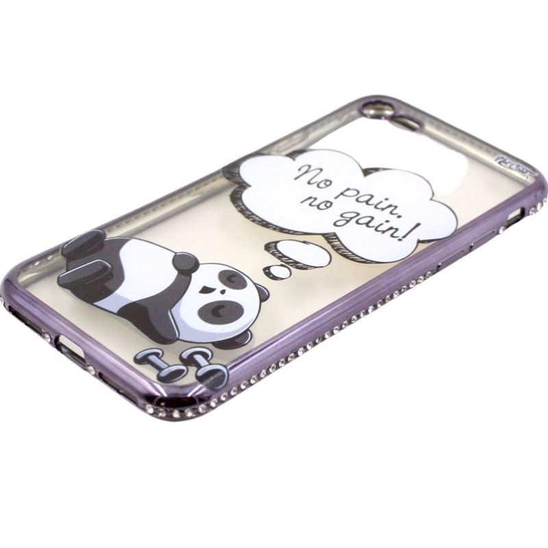 Capa Netcase Metálica com Strass Flexível - Panda No Pain, No Gain! Preto p/ IPhone 7G/8G