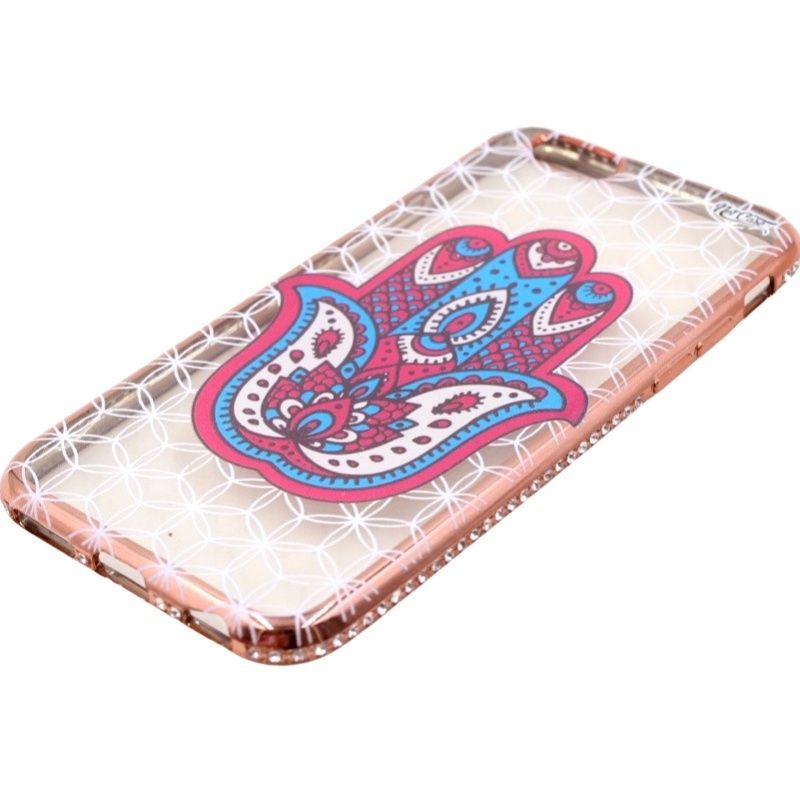 Capa Netcase Metálica com Strass Flexível - Hamsá Vermelho e Azul p/ IPhone 6/6s Bonze 