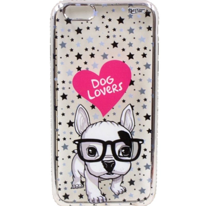Capa Netcase Metálica com Strass Flexível - Dog Lovers Prata p/ IPhone 6 Plus