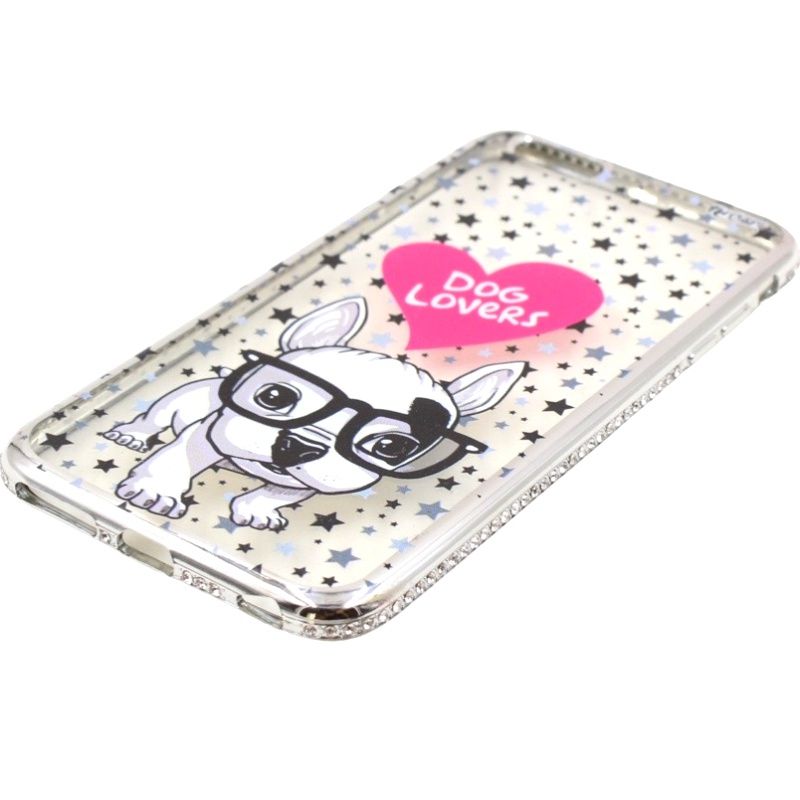 Capa Netcase Metálica com Strass Flexível - Dog Lovers Prata p/ IPhone 6 Plus