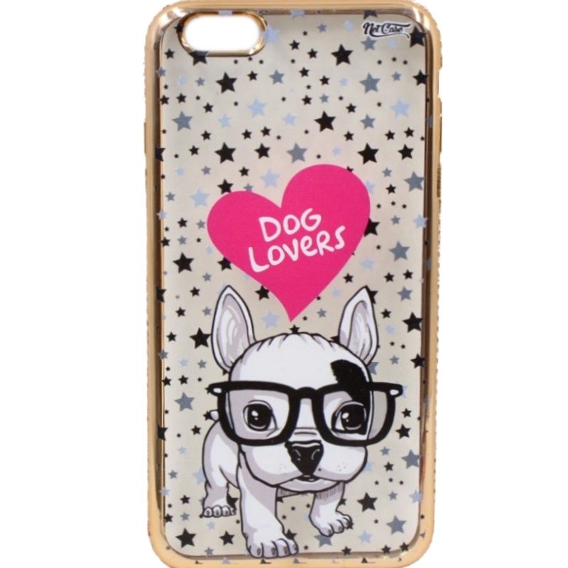 Capa Netcase Metálica com Strass Flexível - Dog Lovers Dourado p/ IPhone 6 Plus