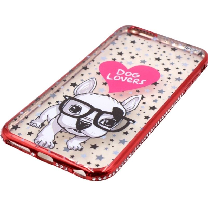 Capa Netcase Metálica com Strass Flexível - Dog Lovers Vermelho p/ IPhone 6 Plus