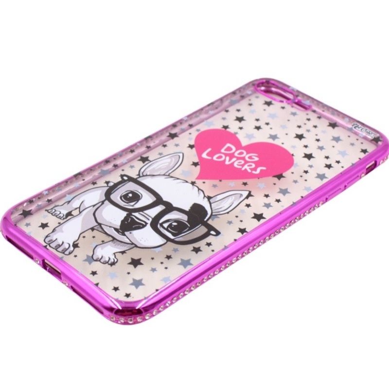 Capa Netcase Metálica com Strass Flexível - Dog Lovers Pink p/ IPhone 7 Plus/8 Plus