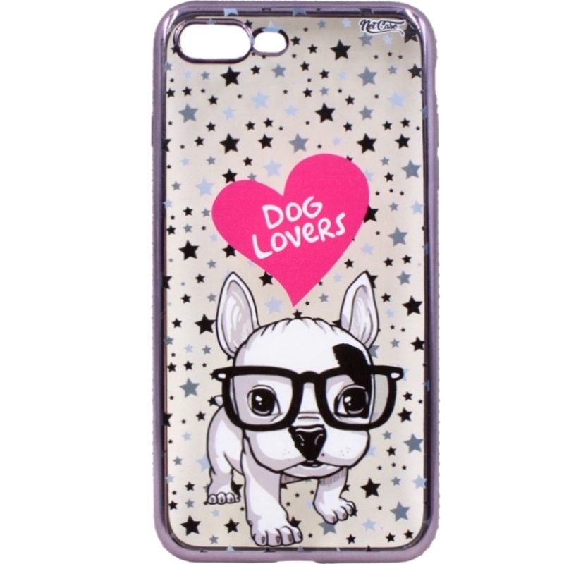 Capa Netcase Metálica com Strass Flexível - Dog Lovers Preto p/ IPhone 7 Plus/8 Plus