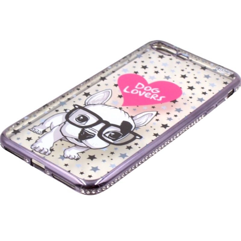 Capa Netcase Metálica com Strass Flexível - Dog Lovers Preto p/ IPhone 7 Plus/8 Plus