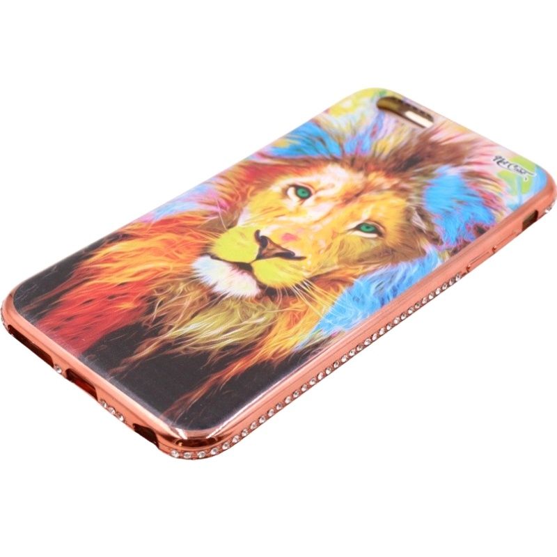 Capa Netcase Metálica com Strass Flexível - Leão Colors Bronze p/ IPhone 6 Plus
