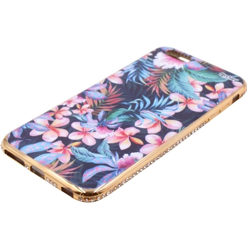 Capa Netcase Metálica com Strass Flexível -  Flores Tropicais Dourado p/ IPhone 6 Plus