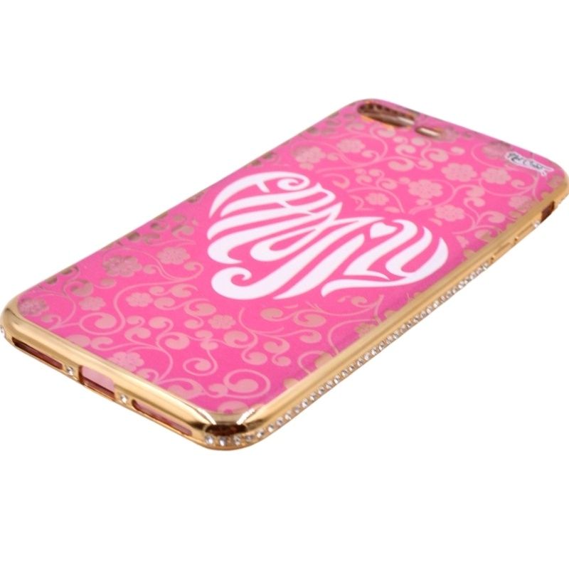 Capa Netcase Metálica com Strass Flexível - Flores Family Dourado p/ IPhone 7 Plus/8 Plus