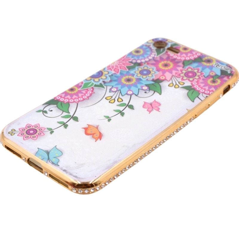 Capa Netcase Metálica com Strass Flexível -  Arranjo Floral Dourado p/ IPhone 7G/8G