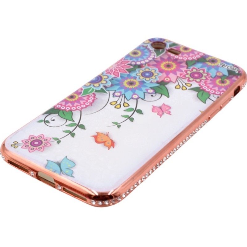 Capa Netcase Metálica com Strass Flexível -  Arranjo Floral Bronze p/ IPhone 7G/8G