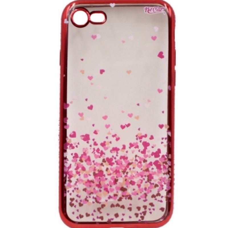 Capa Netcase Metálica com Strass Flexível - Coraçõezinhos Outono Vermelho p/ IPhone 7G/8G