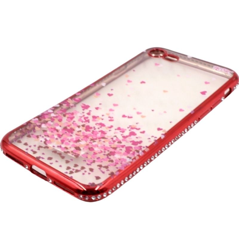 Capa Netcase Metálica com Strass Flexível - Coraçõezinhos Outono Vermelho p/ IPhone 7G/8G