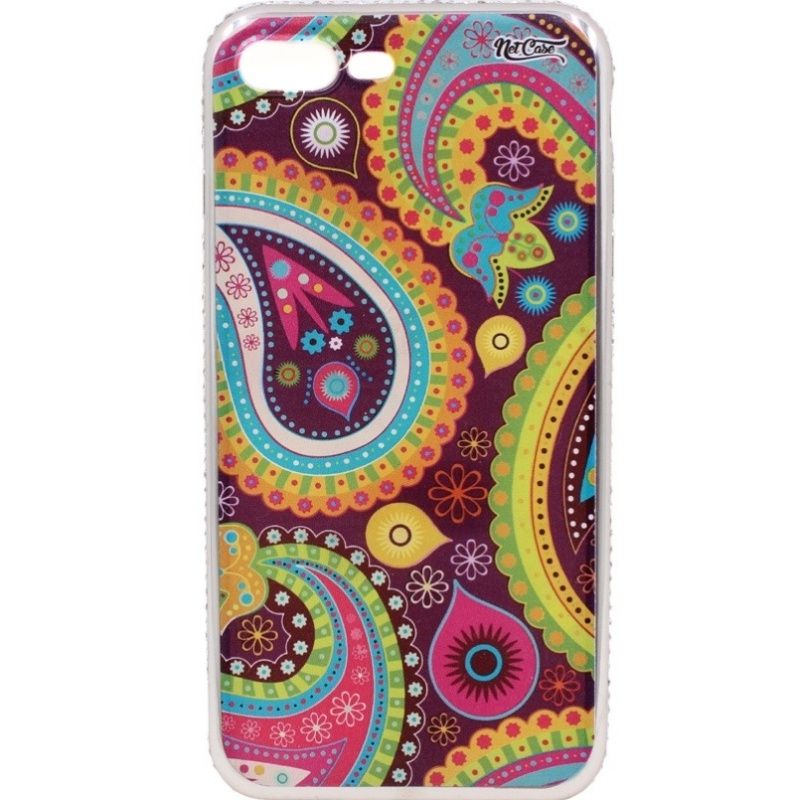 Capa Netcase Metálica com Strass Flexível - Mandala Paisley Prata p/ IPhone 7 Plus/8 Plus