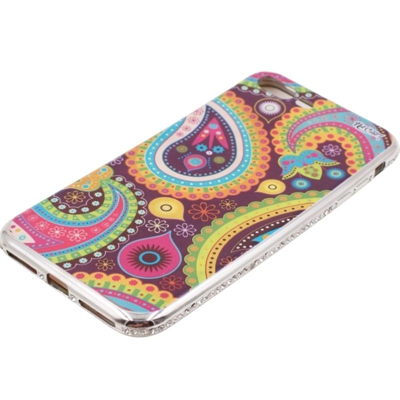 Capa Netcase Metálica com Strass Flexível - Mandala Paisley Prata p/ IPhone 7 Plus/8 Plus