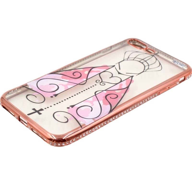 Capa Netcase Metálica com Strass Flexível - Nossa Senhora Rose Color Bronze p/ IPhone 7 Plus/8 Plus